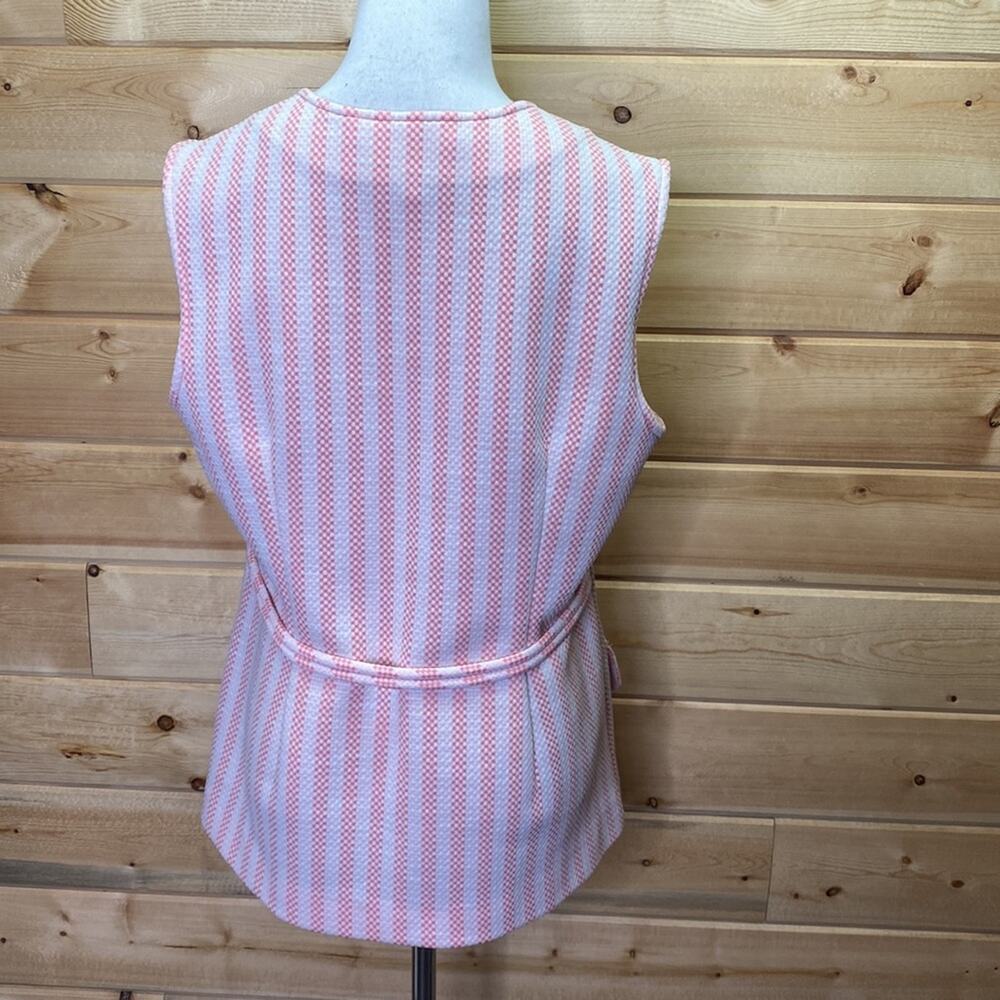 Jantzen Vintage Pink Striped Button Up Knit Golf Vest 70's Size 16 - Picture 6 of 9